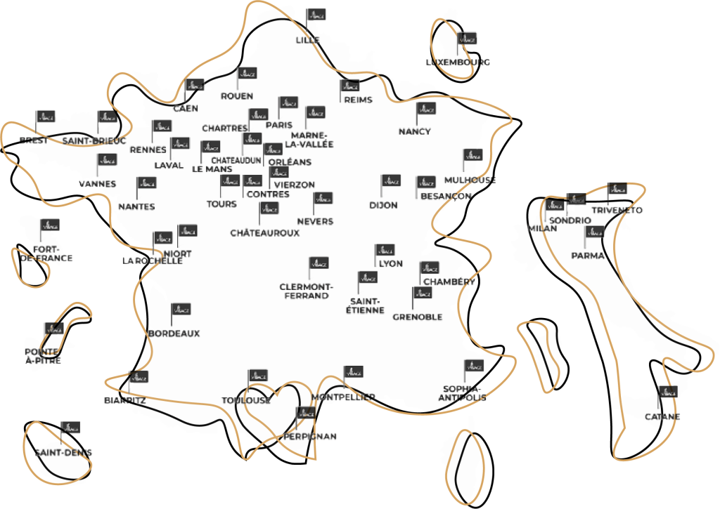 Carte du réseau des Village by CA, Village by CA Sud Méditerranée, 47  villages, partout en France