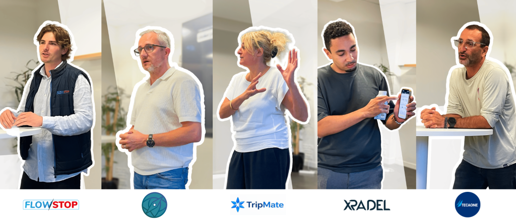 Nouvelles start-up au Village by CA Sud Méditerranée - Flowstop par Hugo Gaugler, Novatour par Sylvain Grazia, TripMate par Stéphanie Capeille, XPadel par Adison Pereira de Oliveira, TecaOne par Philippe Berardo